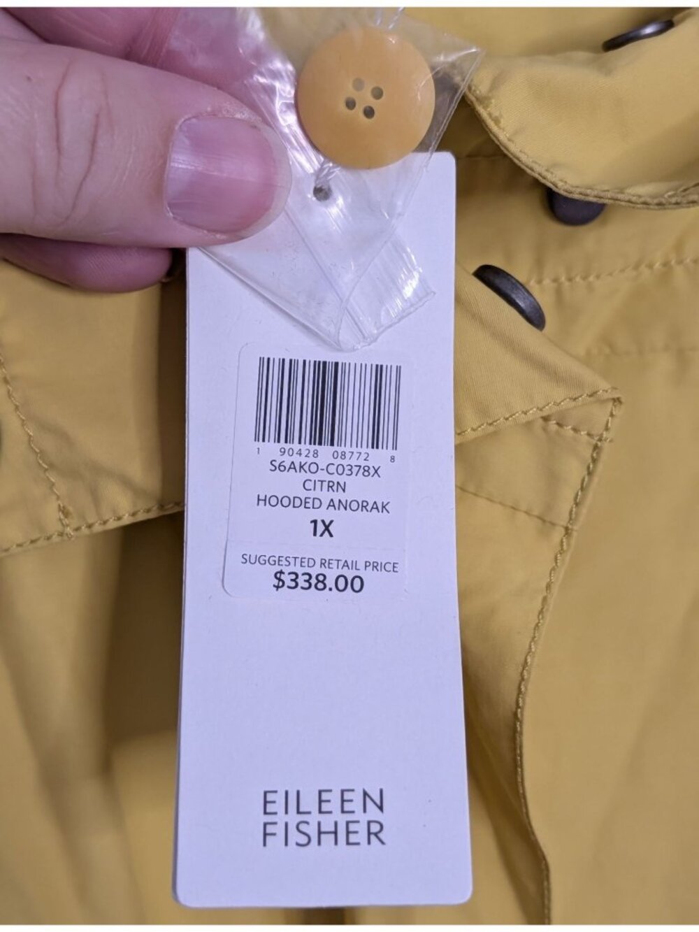 Eileen Fisher Citrn Hooded Anorak Coat 1X Lightweight Organic Cotton Raincoat - Picture 4 of 16